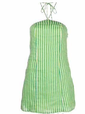 Faithfull the Brand Green Striped Halter Mini Dress